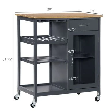 HOMCOM Utility Kitchen Cart, Rolling Kitchen Island Storage Trolley - White 6 HOMCOM Utility Kitchen Cart, Rolling Kitchen Island Storage Trolley - White - Image 4