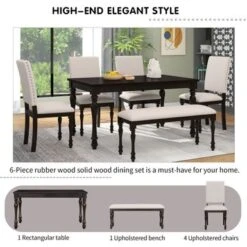 Nestfair 6-Piece Wood Dining Table Set With 4 Upholstered Chairs And Bench - Grey -Gourmet Interiors e47dd09d 6235 4153 9803 5695114f3fba