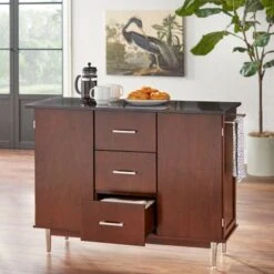 Simple Living Vaughn Granite Top Mid-Century Kitchen Island - Granite -Gourmet Interiors e4a4fdae 6564 4479 ada0 07b27865b1ec