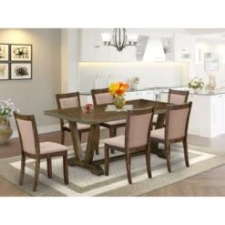 Dining Table Set - A Dining Table With Trestle Base And Dining Chairs - Distressed Jacobean Finish (Pieces And Bench Option) - V777MZ716-6 -Gourmet Interiors e511b652 43d4 4f08 9db9 9259688bd037