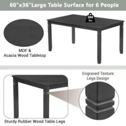 Clihome 7-Pcs Farmhouse Rustic Wooden Dining Table Set - Grey -Gourmet Interiors e53c4e9e 32c2 4459 8c12 184a149618c7