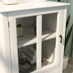 White Buffet Cabinet With Single Glass Doors,Unique Bell Handle - White -Gourmet Interiors e58713ff 33dc 48fa a03b 734c19451647