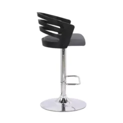 Adele Adjustable Height Swivel Grey Faux Leather And Black Wood Bar Stool With Chrome Base -Gourmet Interiors e5bb9de0 e067 49c4 ae0c 4c42e5de0121