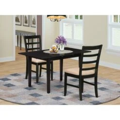 Rectangular Dining Table Set - Butterfly Leaf Dining Table And Dining Chairs With Ladder Back - Black Finish (Pieces Options) - NOPF3-BLK-C