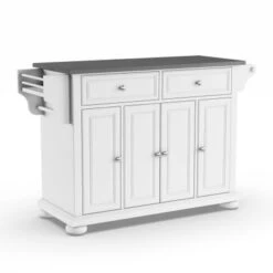 Alexandria Stainless Steel Top Full Size Kitchen Island/Cart - N/A - Stationary - White - Stainless Steel -Gourmet Interiors e63c64c8 16d6 4b8c 9844 cf2c10867b33