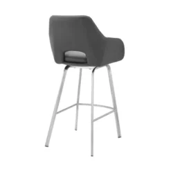Aura Gray Faux Leather And Brushed Stainless Steel Swivel 30" Bar Stool -Gourmet Interiors e67f22a0 22cb 47e1 8313 6694e1b517df