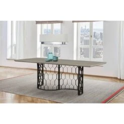 Solange Concrete And Black Metal Rectangular Dining Table - Grey & Black
