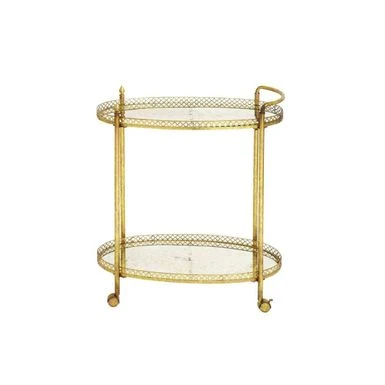 Metal Traditional Bar Cart With Lockable Wheels - Gold - Iron 4 Metal Traditional Bar Cart With Lockable Wheels - Gold - Iron - Image 2