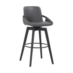 Baylor 30" Gray Faux Leather And Black Wood Swivel Bar Stool