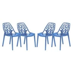 LeisureMod Cornelia Modern Plastic Dining Side Chair (Set Of 4) - Transparent Blue