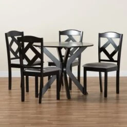 Baxton Studio Carlin Modern And Transitional 5-Piece Wood Dining Set - Dark Oak -Gourmet Interiors e83f0fe5 f1e5 41fe 8d0c 635373f4594d