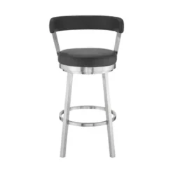 Bryant 26" Counter Height Swivel Bar Stool In Brushed Stainless Steel Finish And Black Faux Leather -Gourmet Interiors e86e1582 7889 47d0 b80c 82082d3bf325