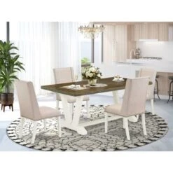 Modern Kitchen Set - A Rectangular Table And Parson Chairs - Wire Brushed Linen White Finish (No. Of Chairs & Bench Options) - V077FL201-6 -Gourmet Interiors e87ff5da 6d72 49d2 96b3 fb09e7b79310
