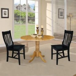 42 In Dual Drop Leaf Dining Table With 2 Dining Chairs - 3 Piece Dining Set - Natural Table/black Chairs -Gourmet Interiors e8d8885f f851 44bc 932a 850d460bf2ee