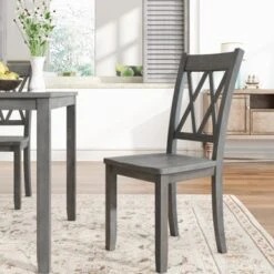 Oaks Aura Rustic Wood 6-piece Kitchen Table Set, Farmhouse Dining Table Set With Cross Back 4 Chairs And Bench - Grey -Gourmet Interiors e9485832 1038 4573 bc8e 93e59b759005