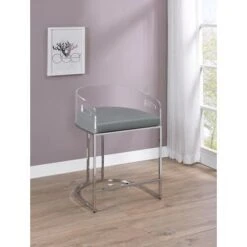 Acrylic Back Counter Height Stools Grey And Chrome (Set Of 2)