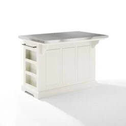 Julia Stainless Steel Top Kitchen Island - 50 "W X32 "D X 36 "H - Stationary - White - Stainless Steel -Gourmet Interiors e9d2297a aca8 4648 9900 d25595997baf