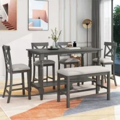 Merax 6-Piece Counter Height Dining Set With Shelf, Upholstered Seat - Espresso -Gourmet Interiors e9d9d3ce b7dd 4535 b696 7da53a456efc
