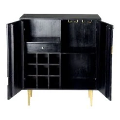Aurelle Home Sago Modern Black Mango Wood Cabinet With Gold Foil Accents - Black -Gourmet Interiors e9f12845 43a1 4d8f b7b8 682ccdf06b09