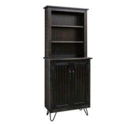 78-inch Tall Lodge Style China Cabinet With 3 Display Shelves, 2 Doors, And 4 Legs - Espresso Top & Base