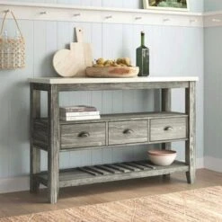 Wood Server With Marble Top In Gray Oak Finish - White And Gray Oak -Gourmet Interiors e9fd9961 e81f 4a0e a575 dda71b798ed0