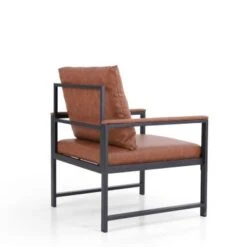 PHI VILLA Accent Living Room Lounge Sofa Chair With Metal Frame - Brown -Gourmet Interiors ea04ce8c a1d0 47c2 a8da 5887a8755df0