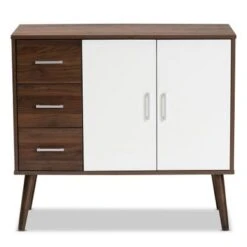 Carson Carrington Agnew Mid-century Modern 3-drawer Sideboard Buffet - Walnut And White -Gourmet Interiors ea3a22e8 ec18 4424 9895 8fcdf68111ac