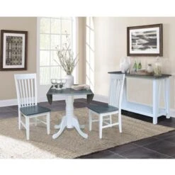 42 In. Drop Leaf Dining Table With 2 Slat Back Chairs - 3 Piece Set - 42 In. W X 42 In. D X 29.5 In. H - White/Heather Gray -Gourmet Interiors ea4f6328 e3e7 494e b6d2 a9be5794bf0e