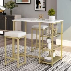 3-Piece Modern Pub Set With Bar Stools - White
