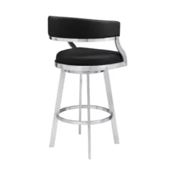Dione 30" Bar Height Swivel Black Faux Leather And Brushed Stainless Steel Bar Stool -Gourmet Interiors eaa66d35 c095 4494 a62c 97df2da15d07