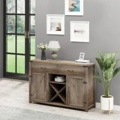 HomCom Wooden Farmhouse Sideboard Storage Buffet Cabinet - White -Gourmet Interiors ead6443e 1764 436b a804 d479292577b0