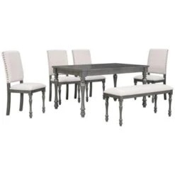 Nestfair 6-Piece Wood Dining Table Set With 4 Upholstered Chairs And Bench - Grey -Gourmet Interiors eae6a3d6 c396 4ecd addc 2bd043042a28