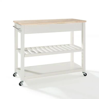 Natural Wood Top Kitchen Cart/ Island With Optional Stool Storage In White Finish - N/A - Kitchen Cart - Wood - White 6 Natural Wood Top Kitchen Cart/ Island With Optional Stool Storage In White Finish - N/A - Kitchen Cart - Wood - White - Image 4