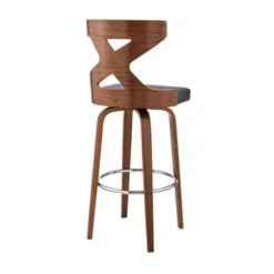 Gayle 26" Swivel Cross Back Grey Faux Leather And Walnut Wood Bar Stool -Gourmet Interiors eb7f0d2f 9526 4d59 acd0 b7605d5da3ef