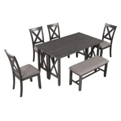 Merax 6-Piece Dining Set With Foldable Table, Bench - Grey -Gourmet Interiors ebd437aa dff9 4ac8 8d78 8baa8e981f44