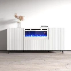 Pafos WH-EF Electric Fireplace 71" Sideboard - White -Gourmet Interiors ec09c680 a0b6 4d25 8def d64fe70de17a