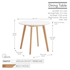 Porthos Home Gino Small Dining Table, Circular Top, Beechwood Legs - White -Gourmet Interiors ec3e4607 e381 45ae ba3a eaeeb4a4f53c