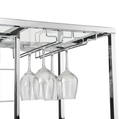 Bar&Serving Cart With Glass Holder And Wine Rack, 3-Tier Kitchen Trolley With Tempered Glass Shelves And Chrome-Finished - Brown 10 Bar&Serving Cart With Glass Holder And Wine Rack, 3-Tier Kitchen Trolley With Tempered Glass Shelves And Chrome-Finished - Brown - Image 8