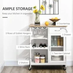 HOMCOM Utility Kitchen Cart, Rolling Kitchen Island Storage Trolley - White 32 HOMCOM Utility Kitchen Cart, Rolling Kitchen Island Storage Trolley - White -Gourmet Interiors ec55cf3d 9539 49a5 b153 379f04755ddf