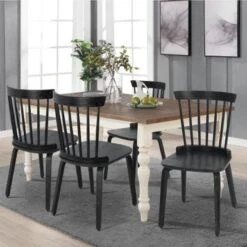 Black Solid Wood Slat Back Windsor Dining Chairs, Set Of 2/4 - 34.06" H X 16.54"W X 16.93"D - Set Of 2 - Blue -Gourmet Interiors ec5aa8bd 4a92 4874 88f6 aab23416fab5