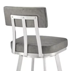 Jinab Swivel Bar Stool In Brushed Stainless Steel With Grey Faux Leather -Gourmet Interiors ecb8663b 7d28 4840 b0ca 883de46a82ce