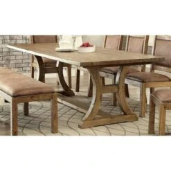 Wooden Dining Table In Rustic Oak Finish - 96 Inch Length - Rustic Oak -Gourmet Interiors ecde2a9f 8c90 4237 a60a 45c426a22a8c