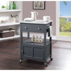 Fairfax Kitchen Cart With Granite Top - White Base -Gourmet Interiors ecf47ca2 9770 49e1 8089 aa557cbc9e97