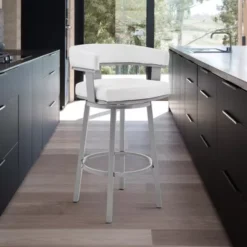 Cohen 26" Counter Height Swivel Bar Stool In Silver Finish With White Faux Leather -Gourmet Interiors ed6f1863 fe91 4a20 bf5b 09de772e9c8c