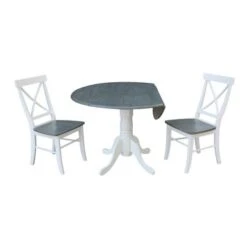 42" Dual Drop Leaf Table With 2 X-back Chairs - Set Of 3 Pieces - White/Heather Gray -Gourmet Interiors edc90602 7d5a 40cd b2ef df05198d3c72