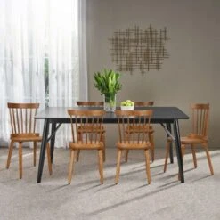 Black Solid Wood Slat Back Windsor Dining Chairs, Set Of 2/4 - 34.06" H X 16.54"W X 16.93"D - Set Of 2 - Blue -Gourmet Interiors ee8d5f78 efdc 4f30 80cd 0fdb2d897e30