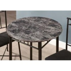 Dining Table Set/ 3pcs Set/ Small/ 30" Round/ Kitchen/ Metal/ Laminate/ Grey Marble Look/ Black/ Transitional -Gourmet Interiors ef39a9a0 1da5 4975 8f46 f000337d4005