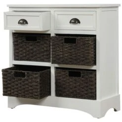 Rustic Storage Cabinet With Two Drawers And Four Classic Rattan Basket - White -Gourmet Interiors ef72369a b23d 4d18 86a0 0e10770a761a