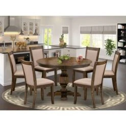 East West Furniture Dining Table Set - A Kitchen Table And Linen Fabric Dining Chairs With High Back (Pieces Option) - F2MZ7-716 -Gourmet Interiors ef9a6089 7b9c 4fef ba29 c513bad99306