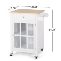 Maynard Indoor Glass Paneled Kitchen Cart With Wheels By Christopher Knight Home - White + Natural -Gourmet Interiors efab21d7 edea 4e1e 85ab 8fb09feaa2a6